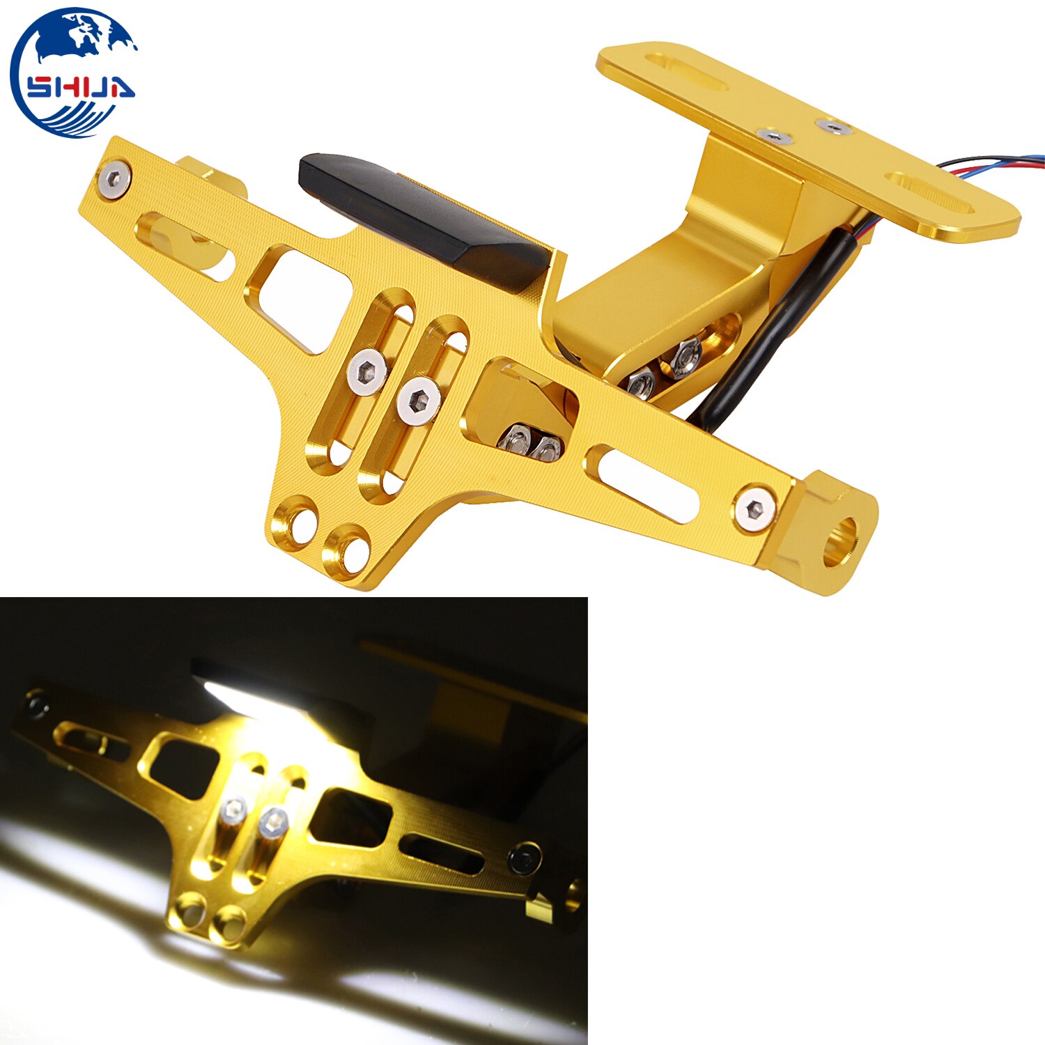 Motorcycle Gold CNC LED Tail Light Lincense Plate Holder Bracket Fender Eliminator For Honda Suzuki YAMAHA R25 R3 MSX