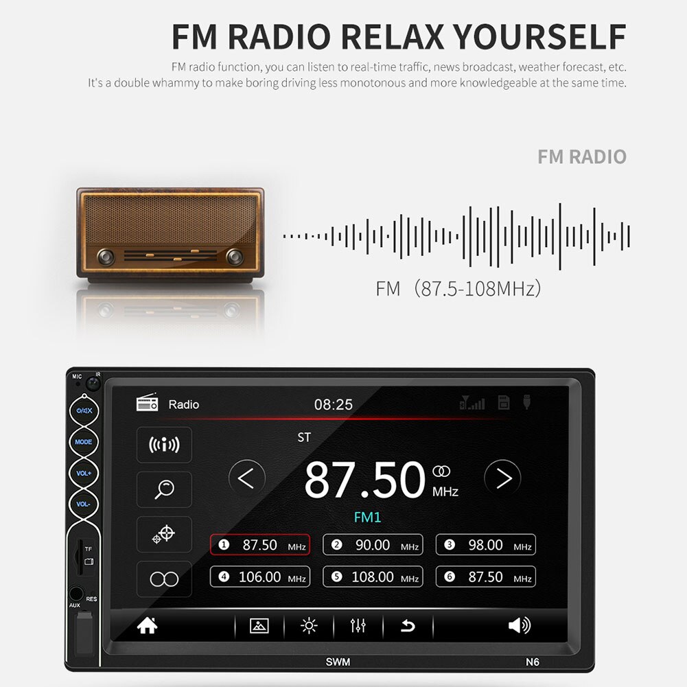 N6 7 inch touchscreen 2 din autoradio bluetooth video  mp5 speler met camera