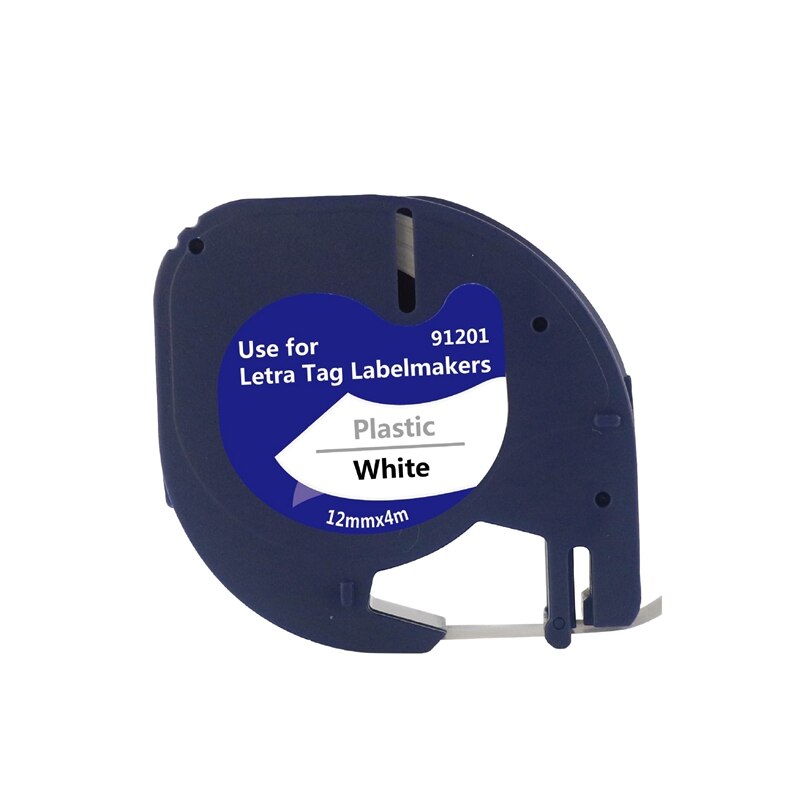Paquete de 2 cintas de etiquetas plásticas para Dymo LetraTag 91201 negro sobre blanco (12mm x 4M) para LT-100H, LT-100T, LT-2000, QX50
