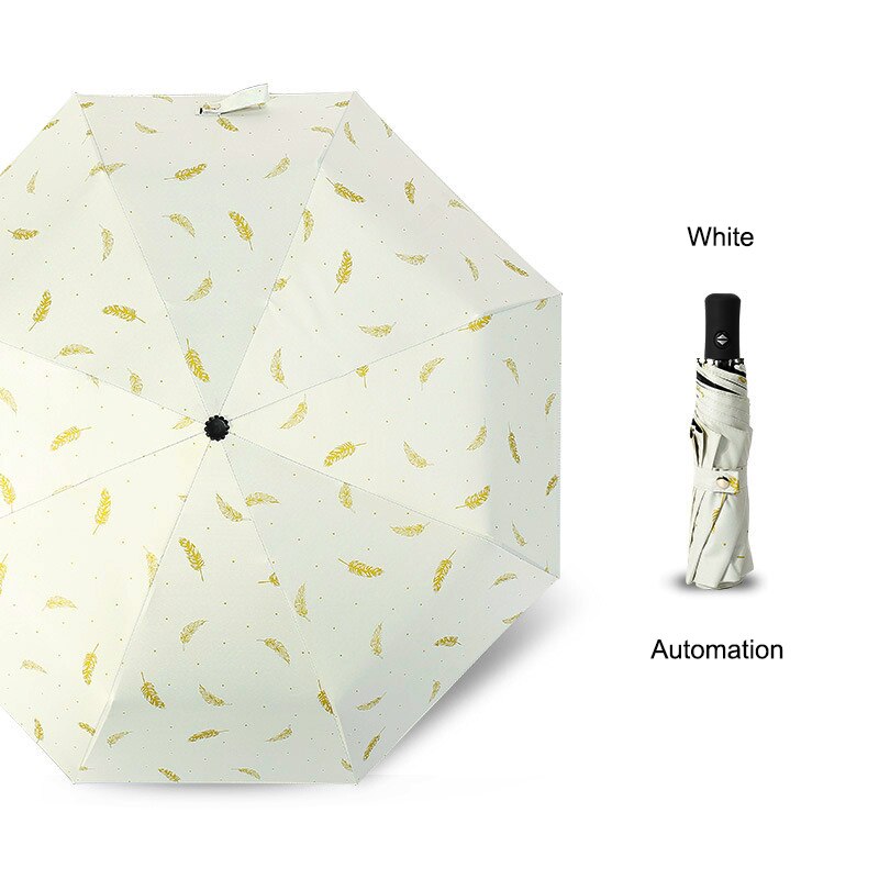 Som regn automatisk foldbar paraply regn kvinde vindtæt børns paraply til regn og sol anti uv parasol uby 04: Automatisk hvid