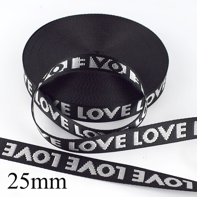 Meetee 8yards 25/38mm Width Nylon Jacquard Webbing Tape Ribbon LOVE Belt DIY Bag Shoulder Strap Garment Decor Sewing Accessories: White-25mm