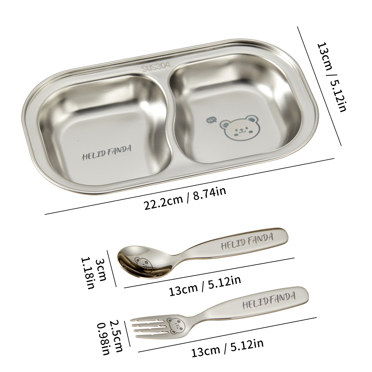 WORTHBUY Stackable 304 Stainless Steel Dinner Plate Kid Divided Dining Plate Cute Snack Tray With Compartments Kitchen Tableware