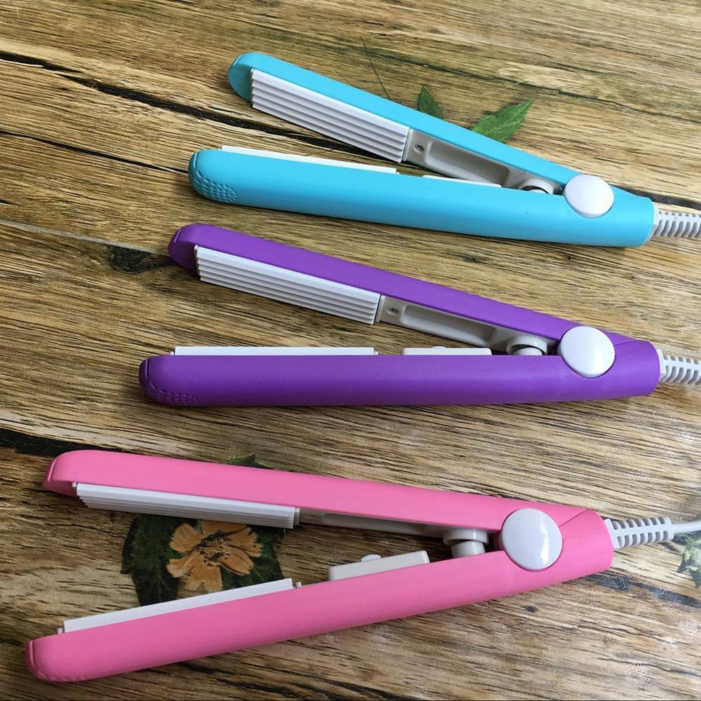 Mini Hair straightener Iron Pink Ceramic Straightening Corrugated Curling Iron Styling Tools Hair Curler EU Plug