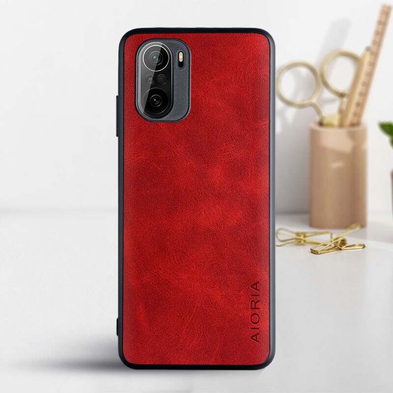 Case Voor Xiaomi Poco F3 Nfc 5G Funda Luxe Vintage Leather Skin Tpu Pc Cover Coque Voor Xiaomi Poco f3 Case Capa: red