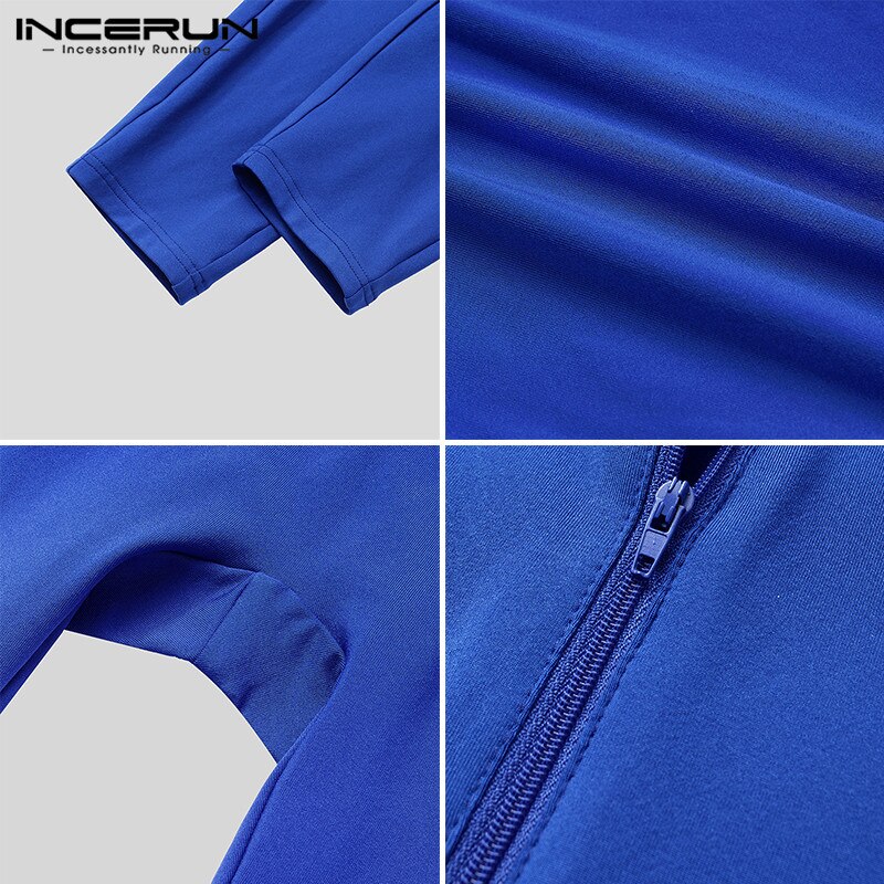 Incerun Mannen Jumpsuit Pyjama Lange Mouw O Hals Homewear Leisure Nachtkleding Soft Fitness Effen Kleur Mannen Rompertjes Nachtkleding S-5XL