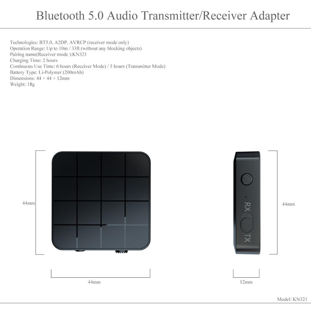 2 In1 Bluetooth 5.0 Audio Transmitter Receiver Adapter Portable Wireless Audio Transceiver RX/TX Mode for TV Car Computer