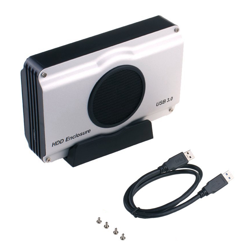 Boîtier de boîtier de disque dur en aluminium USB 3.0 à 3.5 pouces SATA I/ II/ III avec ventilateur de refroidissement (prise maximale de 8 To)