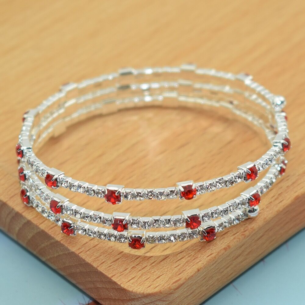 6-color Crystal Bracelet Blue, Red, White Three-row Stretch Bracelet Bride Wedding Rhinestone Bracelet Party Jewelry