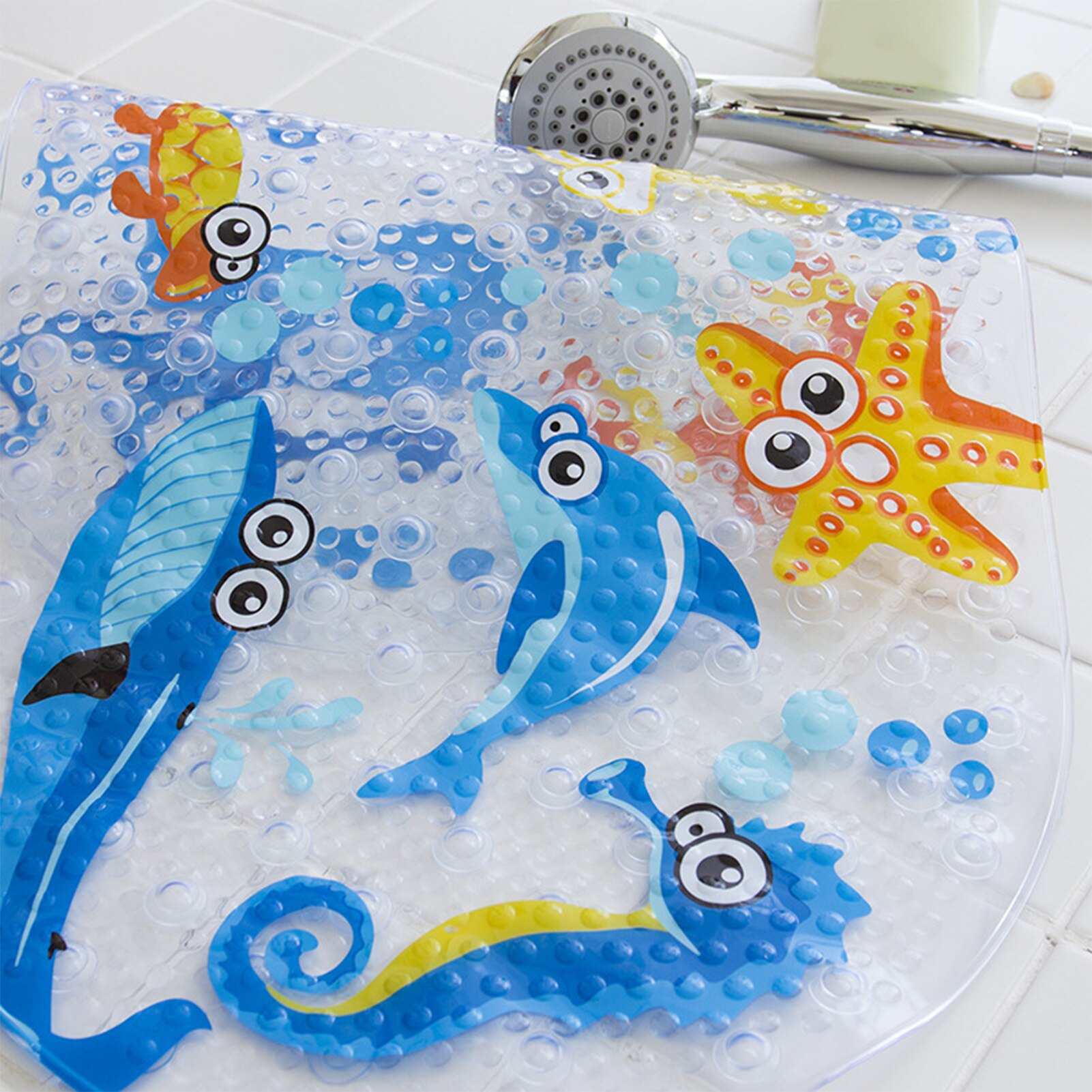 Children Bathroom Non Slip Mat Toilet Shower Room Foot Mat Bathtub Children Cartoon Deep Sea Fish Bath Mat With Suction Cup
