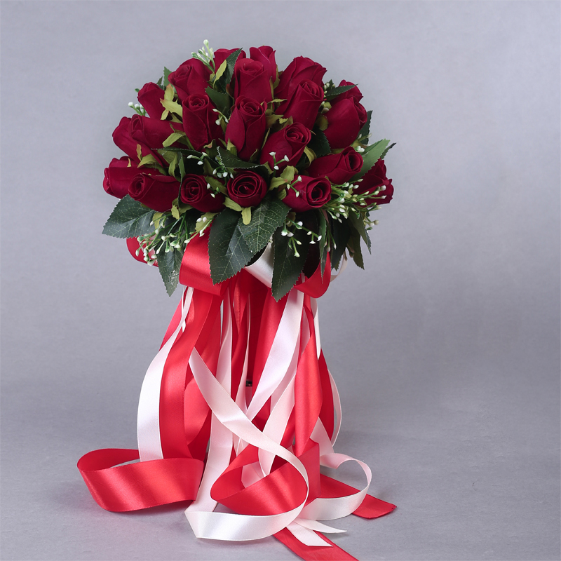 Flores de Rosa artificiales hechas a mano para novia, flores hermosas, perlas, detalles de encaje, ramos de boda con cinta, , 36 Uds.: Wine Red