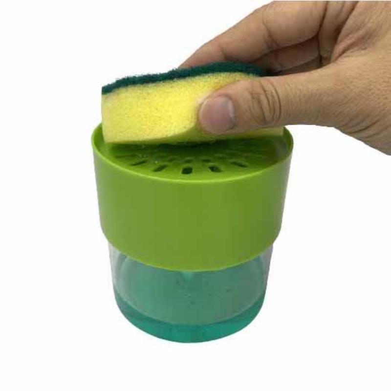 Bottle Kitchen Dishwashing Detergent Semen Box Automatic Liquid Dispenser Press Sponge Soap Dispenser Scouring Pad Liquid Box: green