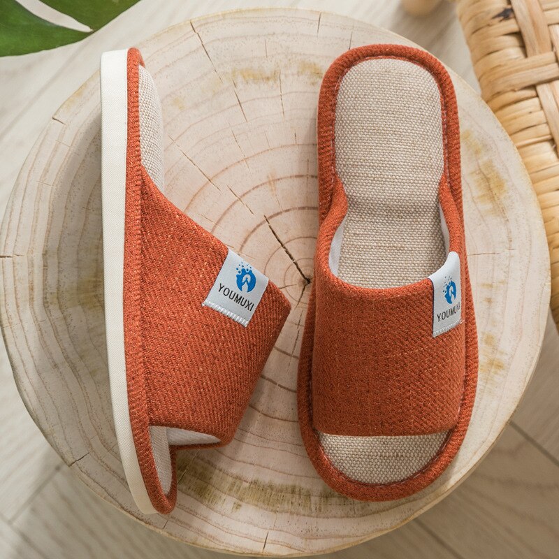 Open Indoor Spring and Autumn Cotton Linen Home Slippers Men 's and Women 's Floor Non-Slip Home Linen Slippers Stall