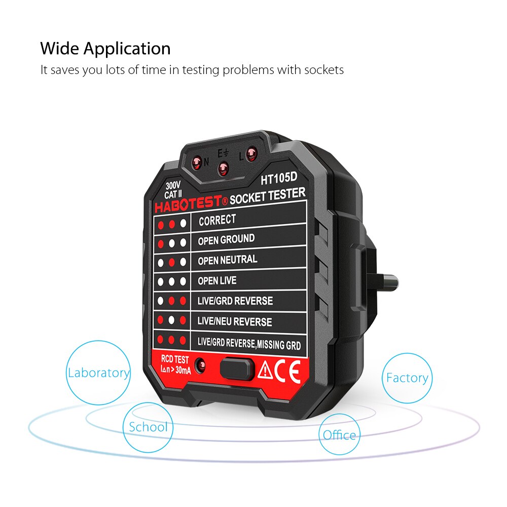 HABOTEST HT105D Advanced RCD Electric Socket Tester Circuit Line detector &amp; Wall Plug Breaker for Finder Electric Leakage Test