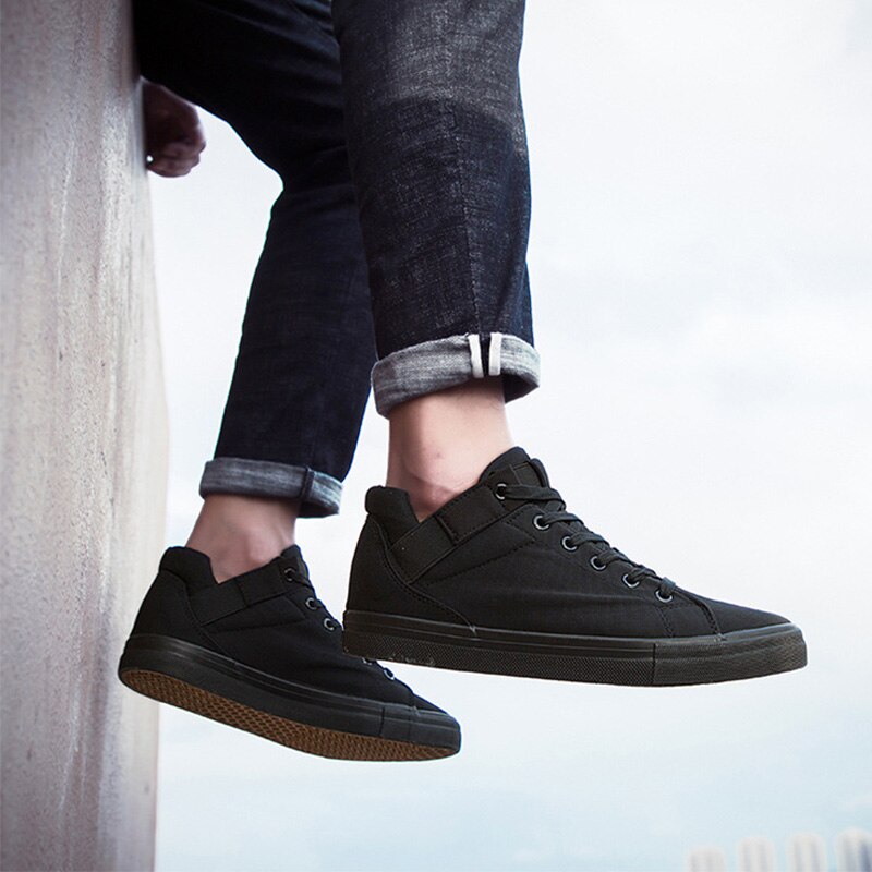 Black Sneakers Men Canvas Shoes Height Increasing