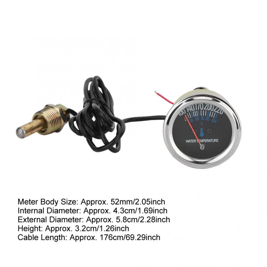 Metal Car 52mm Mechanical Water Temperature Temp Meter Gauge 38-104 degrees 12V Yellow Light Car Water Temperature Meter
