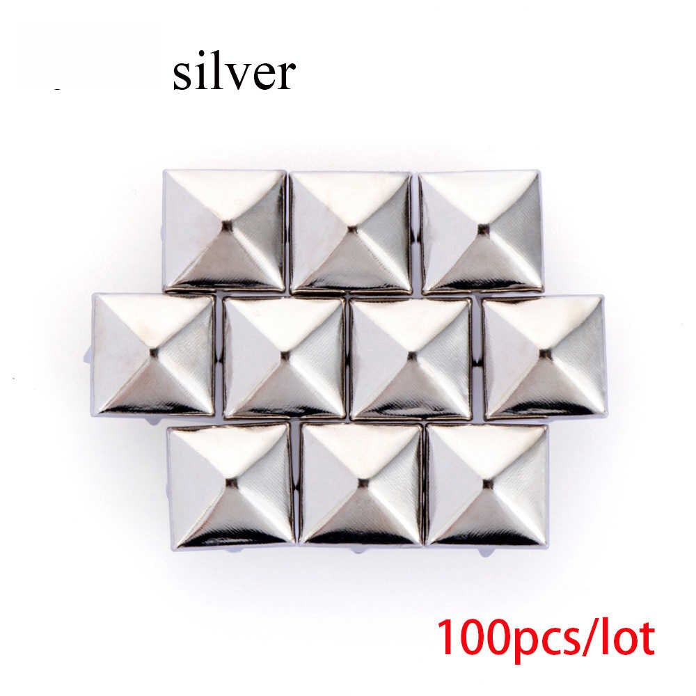100 st 6/8/10/12mm solida nagelband nitar gör-det-själv läder hantverk fyra klor fyrkantiga spikar kläder/väska/skor metall mässing pyramid spik: Silver- / S 6mm