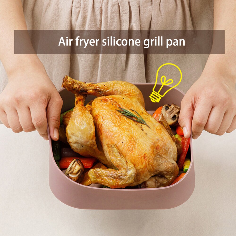 Air Fryer Accessories Thicken Silicone Pot Fried Chicken Pizza Bread Basket Square Baking Dishes Microwave Heating Grill Pan