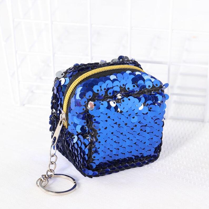 eTya Women Kids Sequins Coin Purse Wallet Girl Zipper Clutch Coin Earphone Package Handbag Purse Bags Pouch: Blue