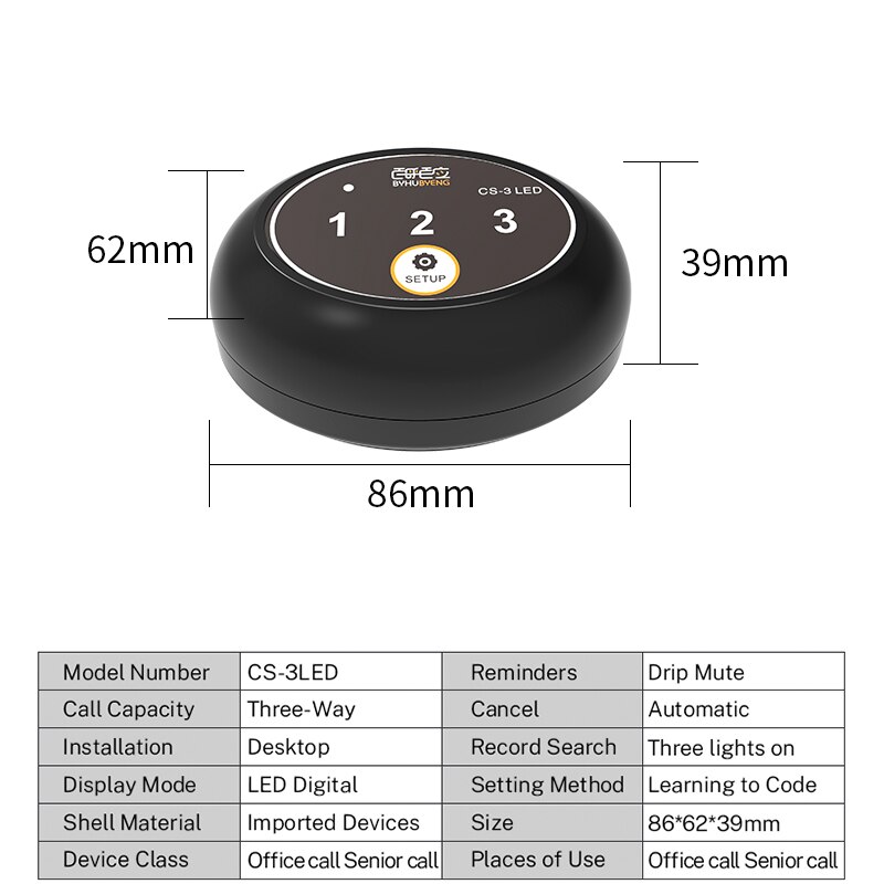 BYHUBYENG Wireless Office 3 Call 1 Call Buzzer Home Alarm System Transmitter Emergency Button Waiter Calling Caregiver Pager
