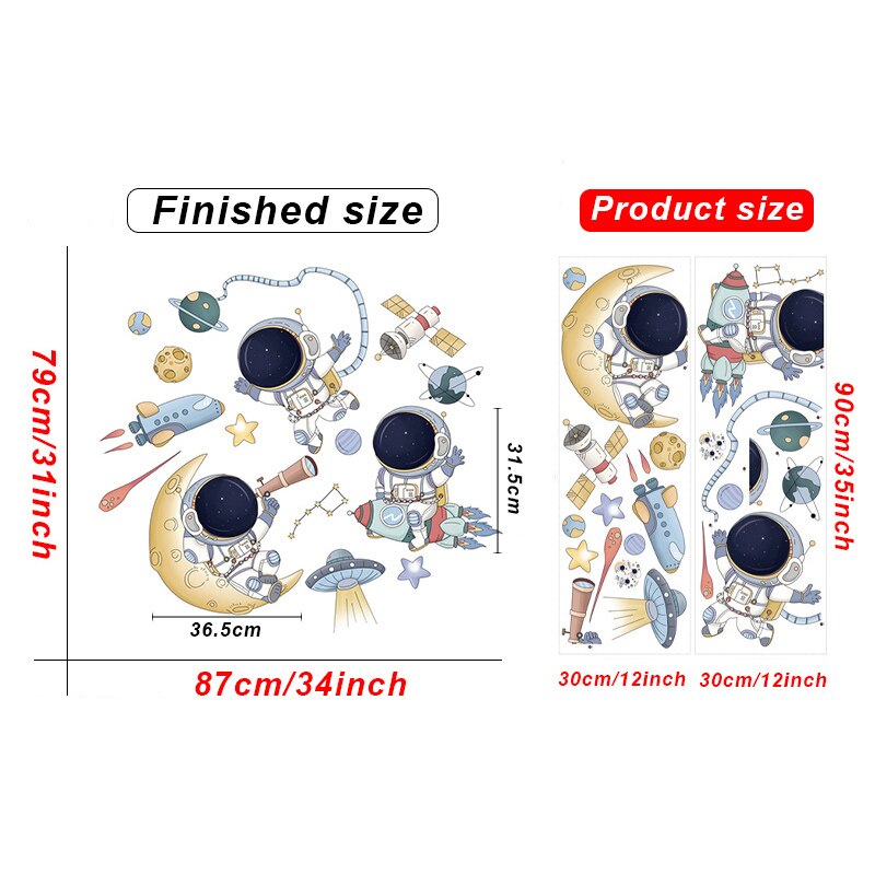 Autocollant mural d'astronaute en vinyle de dessin animé, stickers muraux amovibles pour bricolage, pour enfants garçons, chambre à coucher, pépinière, papier peint pour la maison: TBAL194