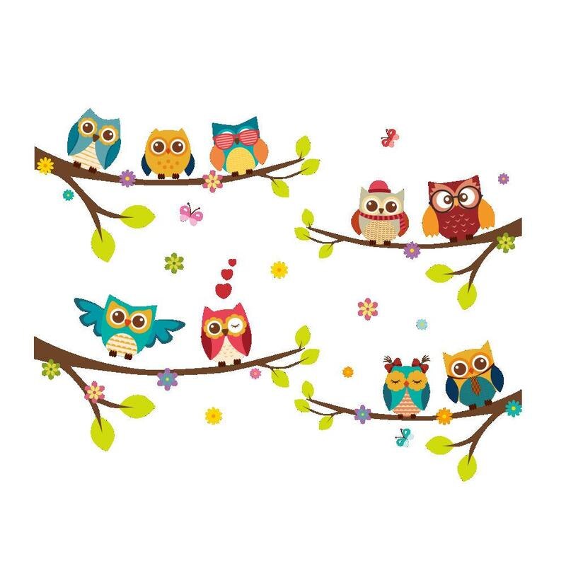 3d Six Owls on Tree Wall Sticker For Kids Rooms Wallpaper Kid's Decor Mural DIY Stickers Decoration Room Art Decal Home