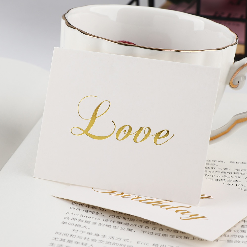 100 Pcs Mini Ouro Em Relevo Cartão de agradecimento Dos Namorados Feliz Aniversário Carta Cartões Do Convite Do Casamento da Festa de Natal