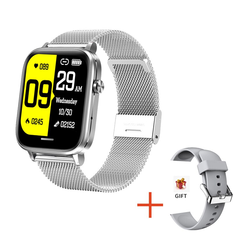 Clever Uhr Männer Frauen Herz Bewertung Blutdruck Sauerstoff Fitness Tracker Temperatur Sport Bluetooth Anruf Wasserdichte Smartwatch: Siliver Stahl G