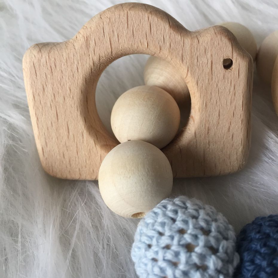 1 stück Buche Kamera Armband Sensorischen Kauen Spielzeug Baby Rassel Säugling Fütterung Stärken Zähne DIY Handwerk Zubehör Baby Spielzeug