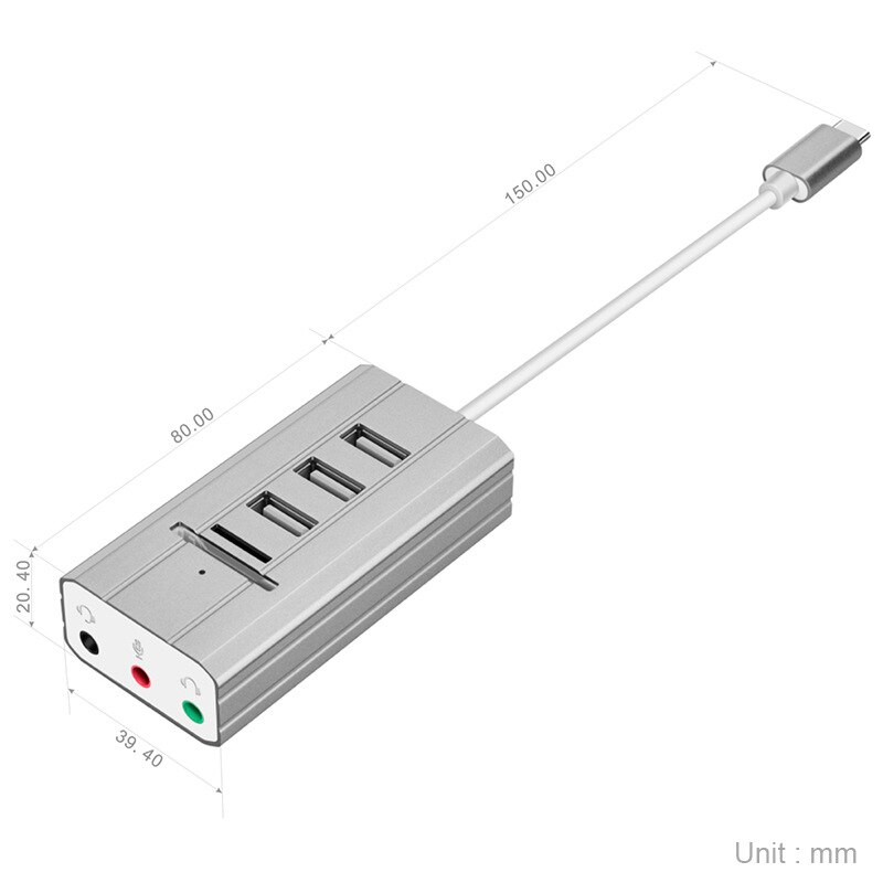 D USB 2.0 Hub di 3 Porte USB 2.0 Hub + Cuffia + Microfono Porte Multi-Funzione Concentratore Suono scheda Multi Porte Splitter