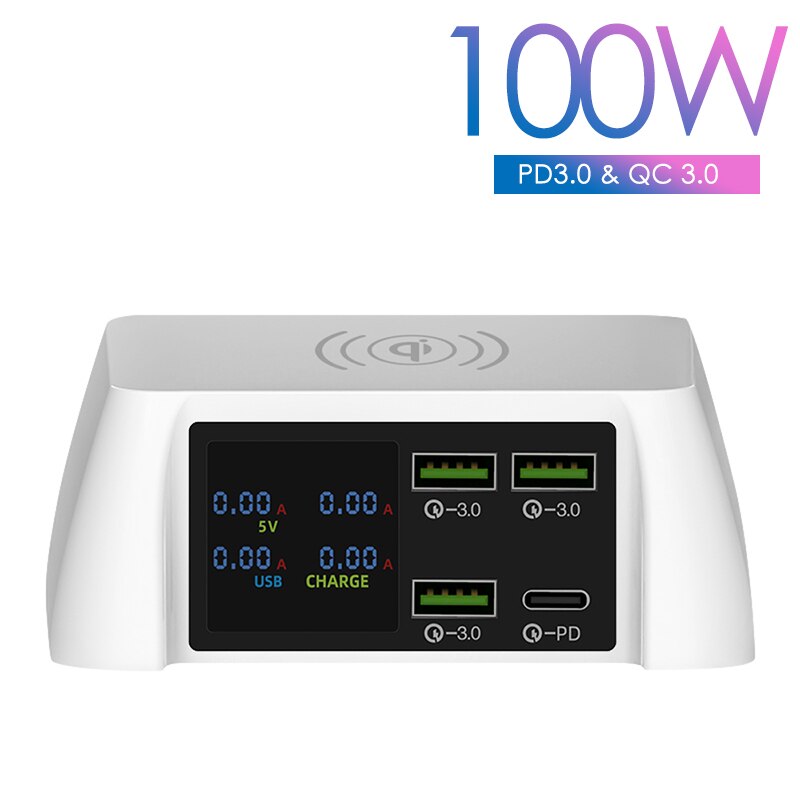 Ilepo 100w qi wireless-ladegerät usb typ-c pd-ladegerät  qc3.0 für iphone 12/11 pro/xr/xs max samsung wireless-schnellladegerät