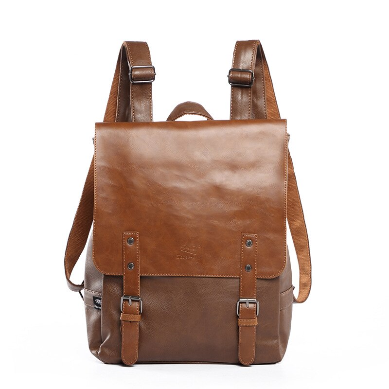 Tre-eske merkevare lær menn bag casual menn skole ryggsekk laptop daypacks college vintage reiser ryggsekker mannlig mochila: Khaki