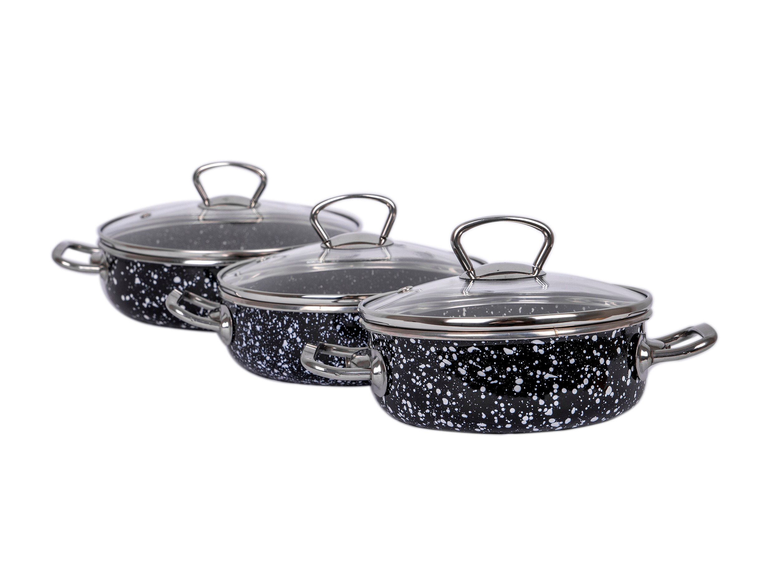 granite cooking pots set 3 mini casserole with glass cover stew pot soup pot milk pot 16/18/20cm