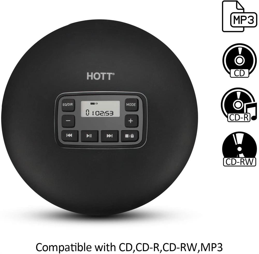 Baladeur de CD de musique de lecteur de CD de HOTT CD204Portable avec l'affichage d'affichage à cristaux liquides lecteur de musique de CD avec Anti-saut/antichoc pour le voyage à la maison et la voiture