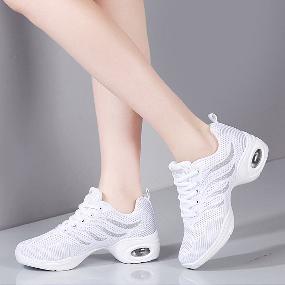 Women Jazz Dance Shoes Breath Mesh Modern Hip-hop Dance Shoes Woman's Sports Feature Fitness Shoes Female Sneakers Size 35-42
