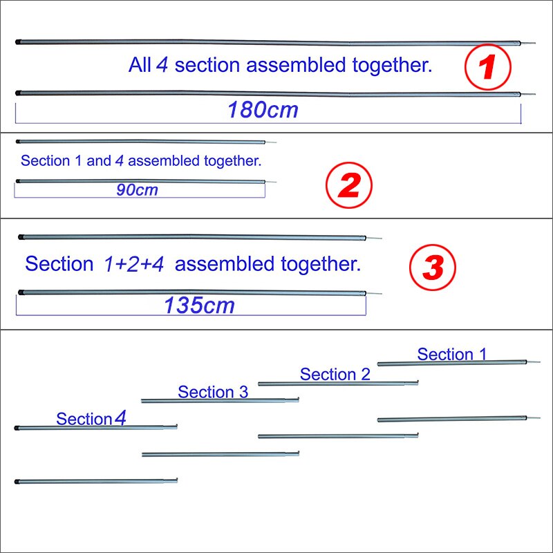 2m 1.5m 1m udendørs camping folde fortelt stang sammenfoldelig telt stang støtte stativ stang sol shelter presenning pinde telt tilbehør
