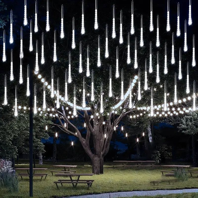 Guirlande lumineuse Led, décoration extérieure de noël pour arbre de jardin, 8 tubes 30/50cm, pluie de météores solaire, lumière féerique de