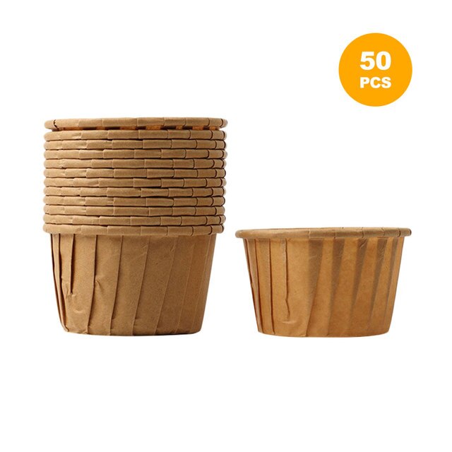 50PCS Mini Paper Cake Cupcake Liner Baking Muffin Box Cup Case Party Tray Cake Mold Decorating Tools High Temperature Resistance: Khaki