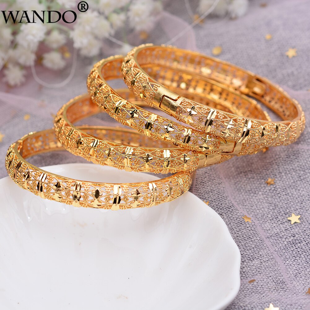 WANDO 4 unids/lote joyería etíope personalizada brazaletes de Color dorado Dubai brazaletes de oro para brazaletes y brazaletes africanos para mujeres