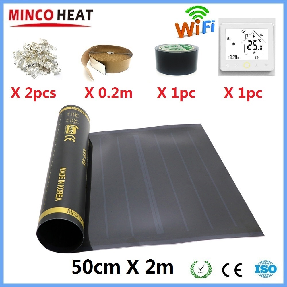 50cmX2m Graphene PTC Heating Film Kits Infrared Electric Warm Floor Mat With WiFi Thermostat Temperature Controller Selection