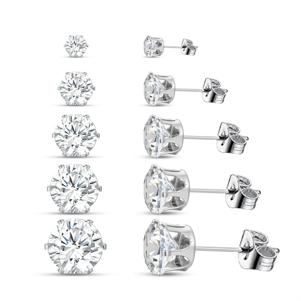 Set van 10 glanzende oorbellen met zirkonia steentjes, bezet met kubische zirkonia, voor dames en heren, unisex, goudkleurige legering, eenvoudige feestelijke oorbellen.: Goudkleurig