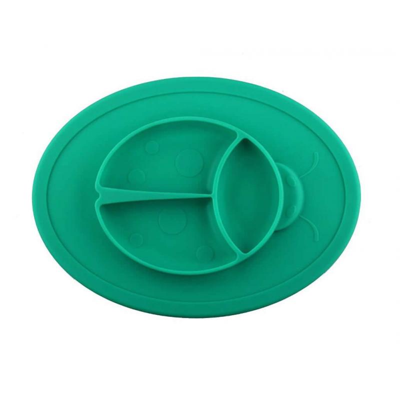 Cartoon Baby Dishes Meal Plate Meal Mat Silicone Easy Cleaning Tray for Children Kids food Holder Tray Food Container Tableware: green
