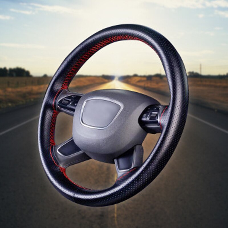 Funda trenzada para volante de coche, agujas e hilo DIY, cuero Artificial, juego de fundas para coche, textura suave, accesorios para coche, 2 colores