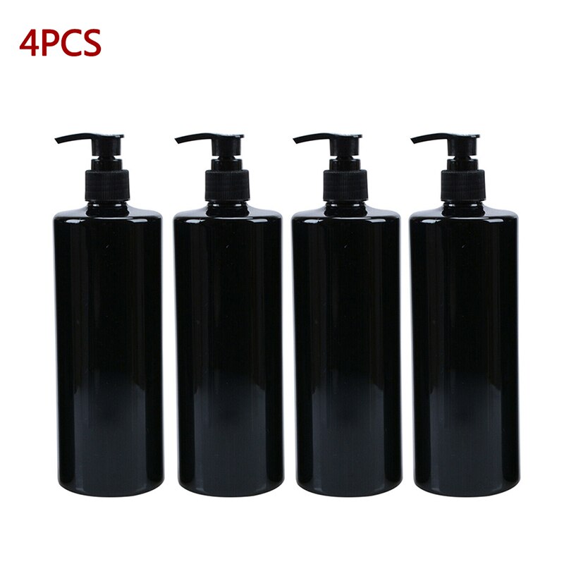 4 Stuks 500Ml Eenvoudige Zeep Fles Badkamer Douchegel Hervulbare Flessen Zwarte Platte Schouder Drukken Lotion Fles