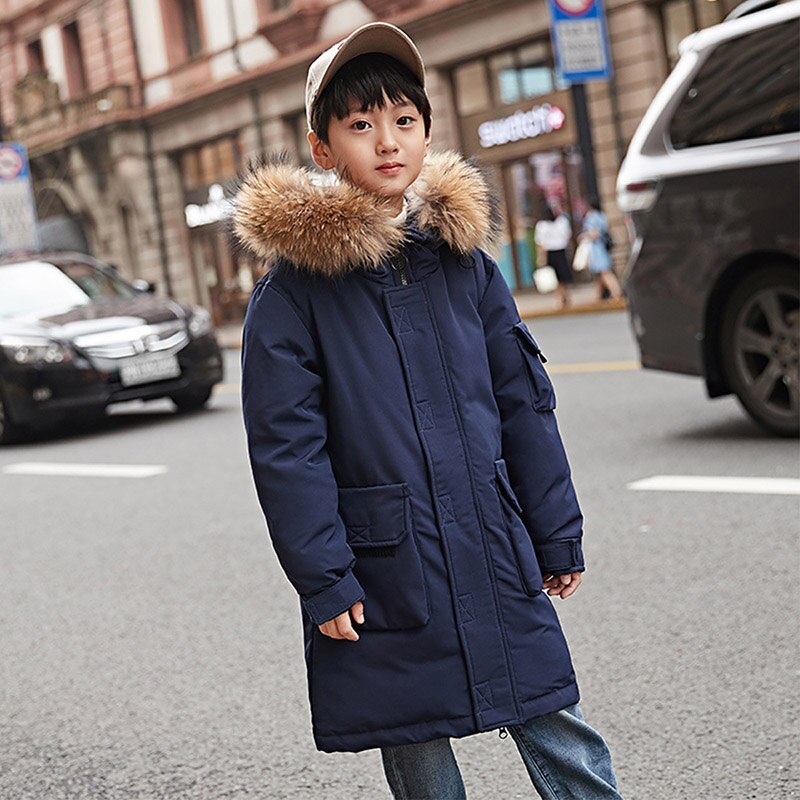 A15 Donsjack Voor Jongen Lange Hooded Grote Jongens Winter Jas Tiener Kids Winter Jassen Kinderen Jassen Maat 6 8 10 12 14 Jaar: K38-L-1907Navy / 14