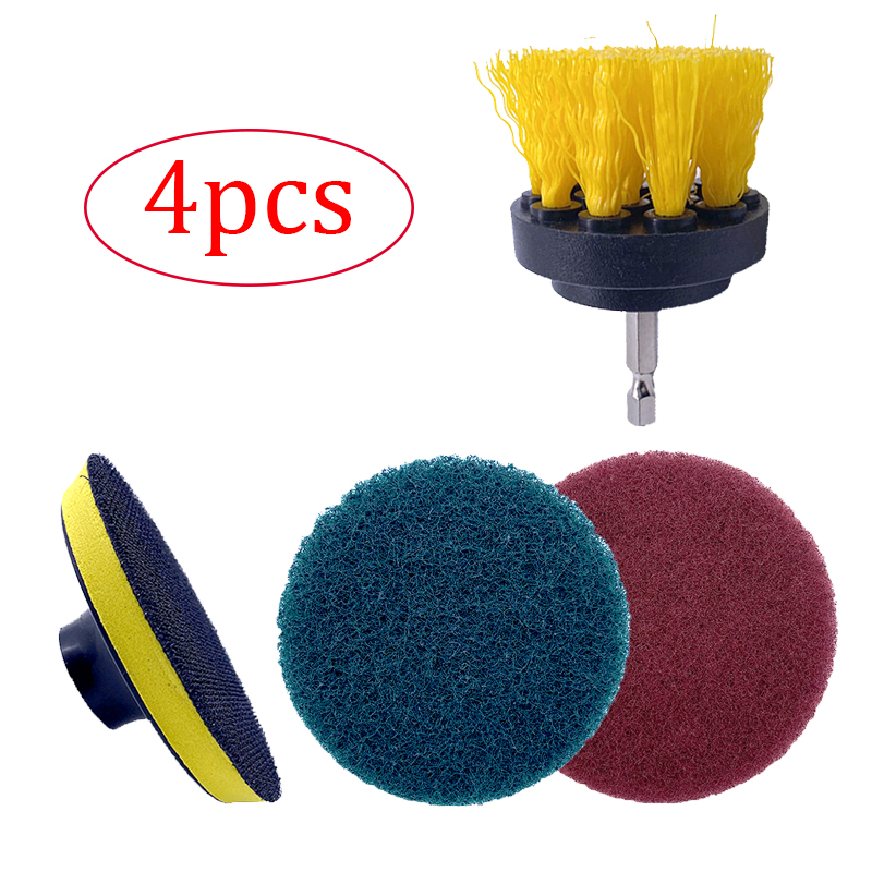 Juego de limpiador eléctrico para limpieza de baño, cepillo de taladro eléctrico para bañera, Herramientas de limpieza de azulejos, 3/4/12 piezas: 4 PCS Set B