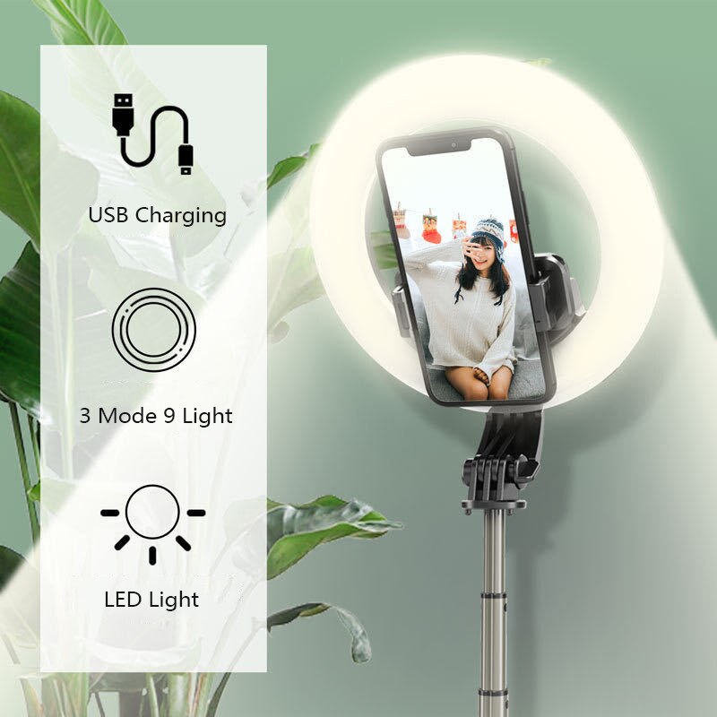 5 "tripé da vara de bluetooth selfie com luz conduzida da suficiência do anel para a temperatura de cor de samsung 2900-6500k 48 luzes conduzidas vara de selfie