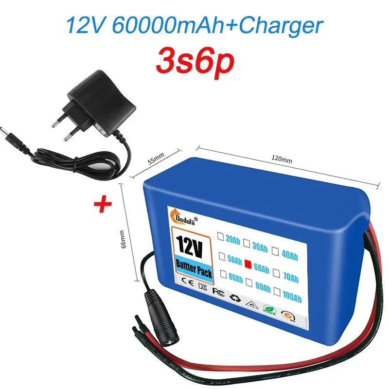 12V 50Ah 18650 lithiumbatterij 3S5P oplaadbare batterij met BMS 12,6 V oplader voor visfiets Batterij met grote capaciteit: Beige
