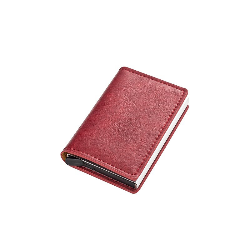 Mannen Metalen Kaarthouder RFID Aluminium Credit Kaarthouder PU Leather Wallet Antitheft Mannen Automatische Pop Up RFID portemonnee: red