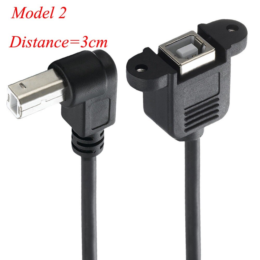 Bochara 90degree USB 2.0 Type B Male to Type B Female Printer Extension Cable With Panel Mount Screw Hole 30cm 50cm 100cm