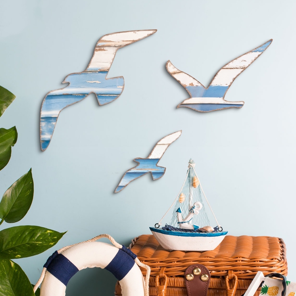 3pcs Bird-themed 2D Irregularity Wooden Irregular-Shaped Pendant Featuring Seagull Swallow Pigeon Wall Family Farmhouse Decorate